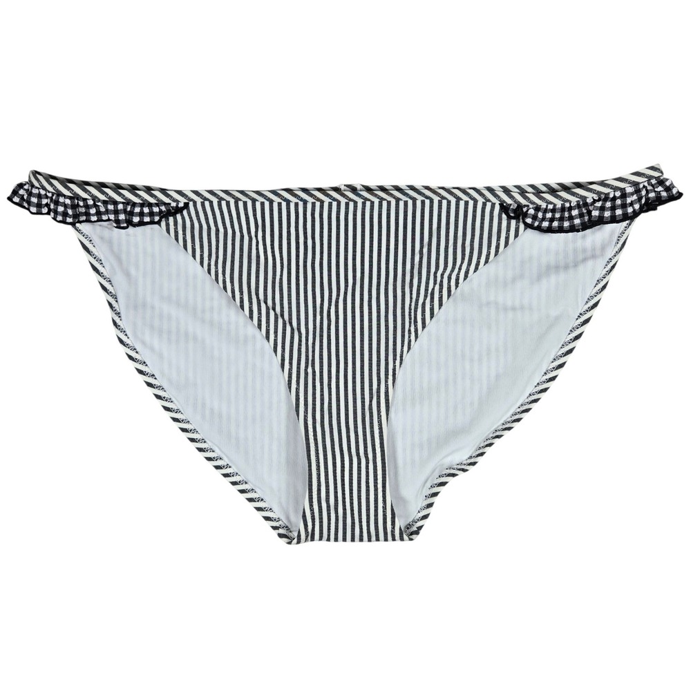 Aerie Bikini Bottoms‎ Striped Ruffle Gingham Trim Womens Size L